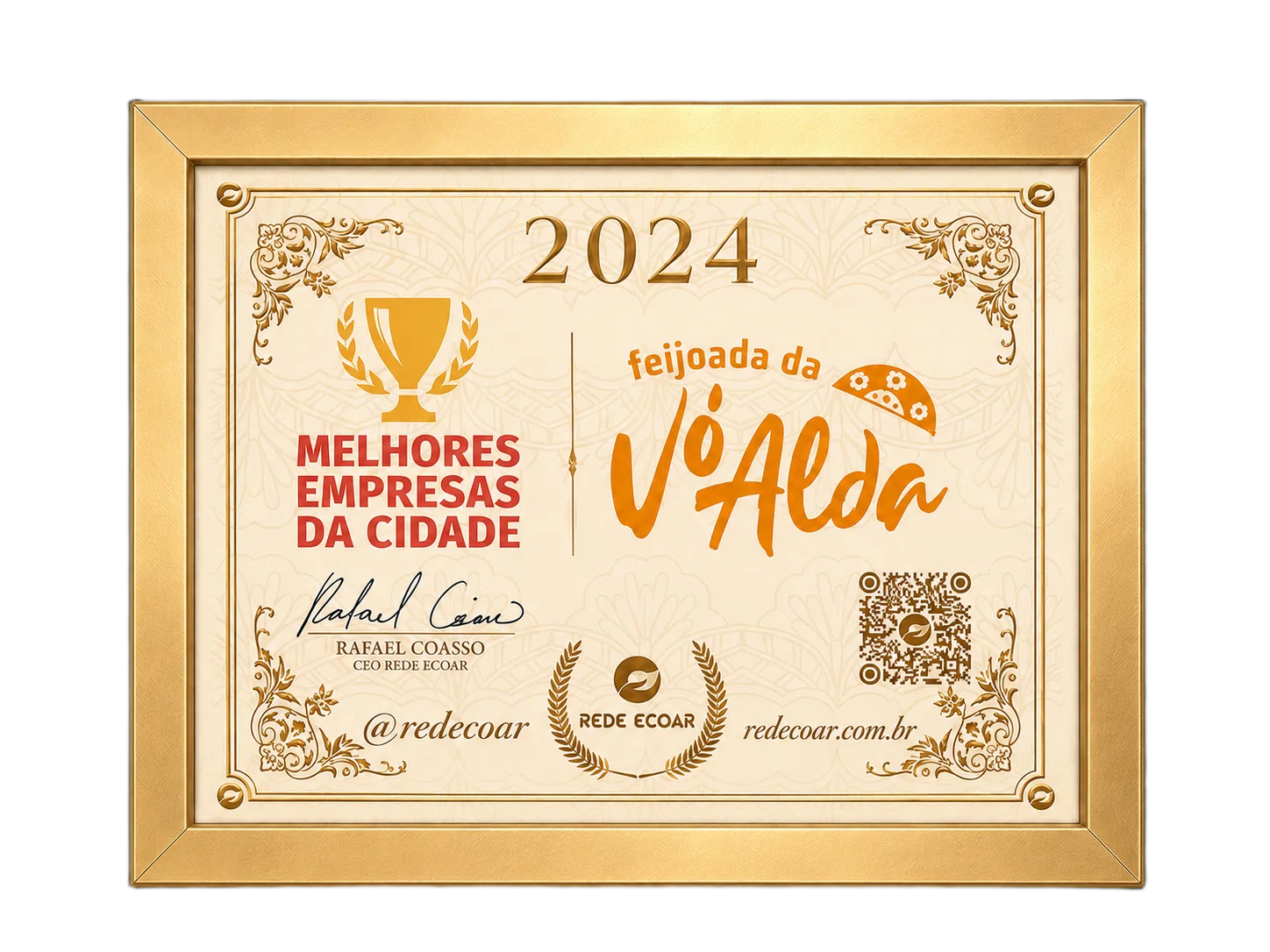 Certificado Melhores Empresas da Cidade 2024 da Feijoada da Vó Alda
